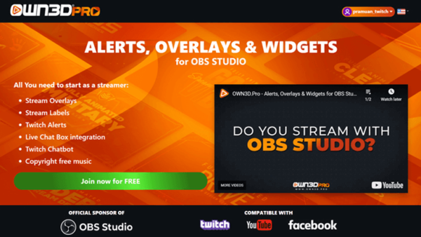 OWN3D Pro Alert, Overlays & Widgets for OBS STUDIO